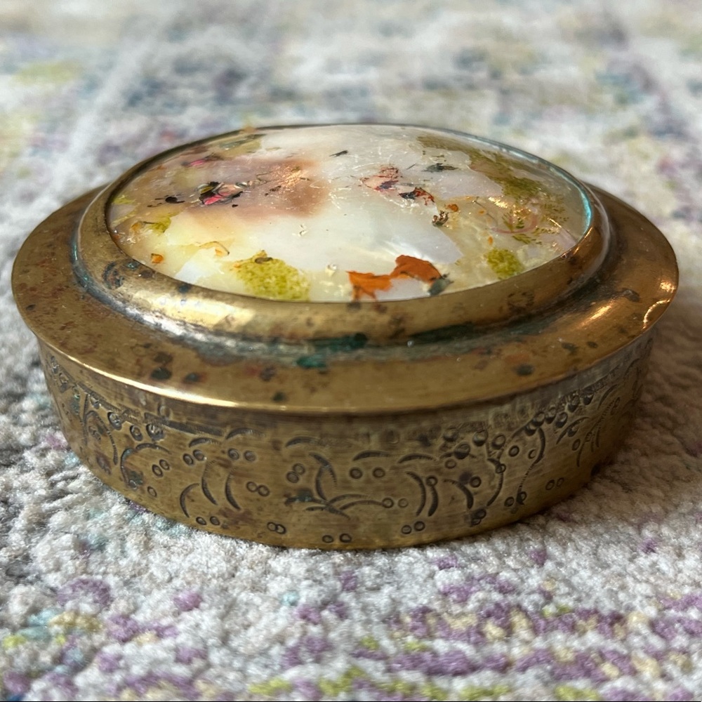 Antique Persian Miniature Painting Mother of Pearl Bezel Set Powder Container